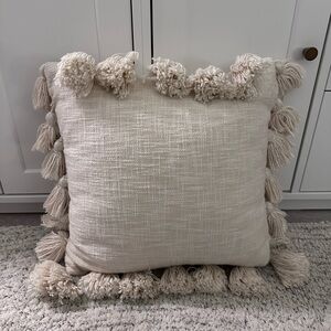 Cream Textured Accent Throw Pillow with Tassels